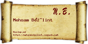 Mehsam Bálint névjegykártya